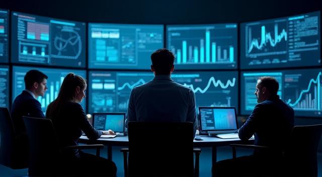 Data scientists reviewing data on screens